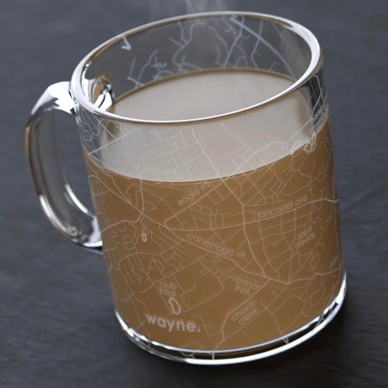 "Wayne" Etched Glass Mug