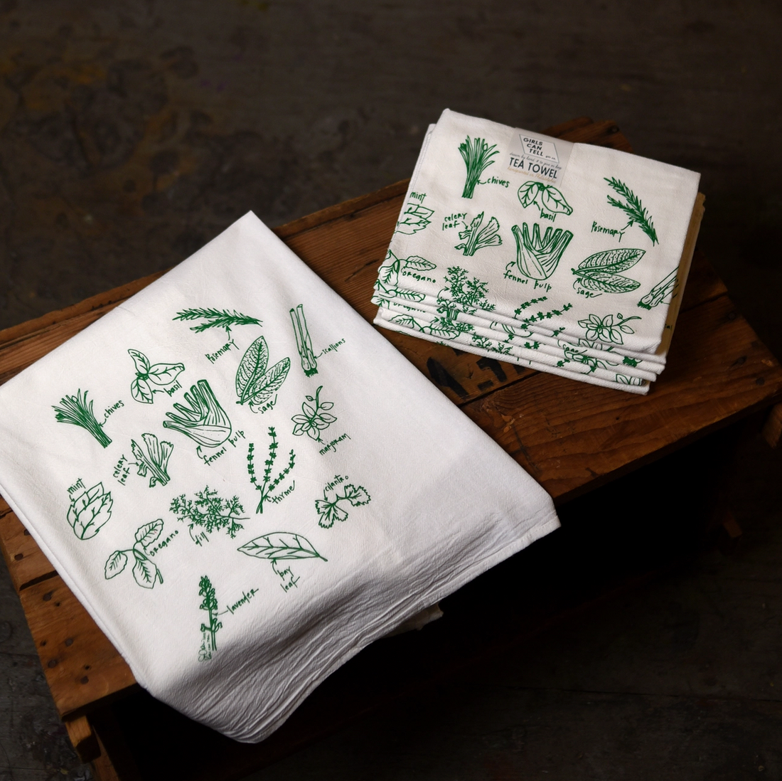 Green Herbs Tea Towel