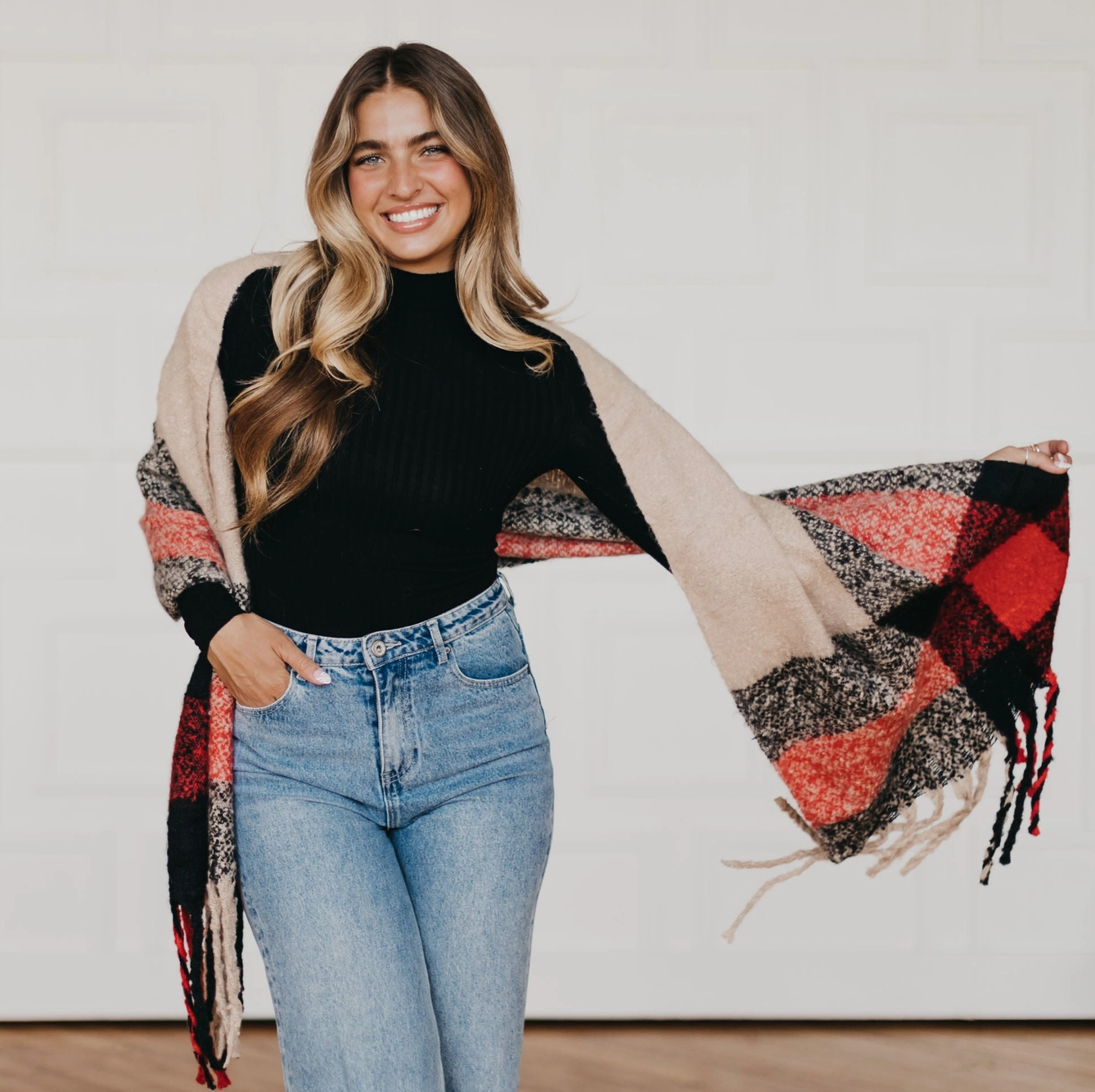 Red & Black Fringe Scarf