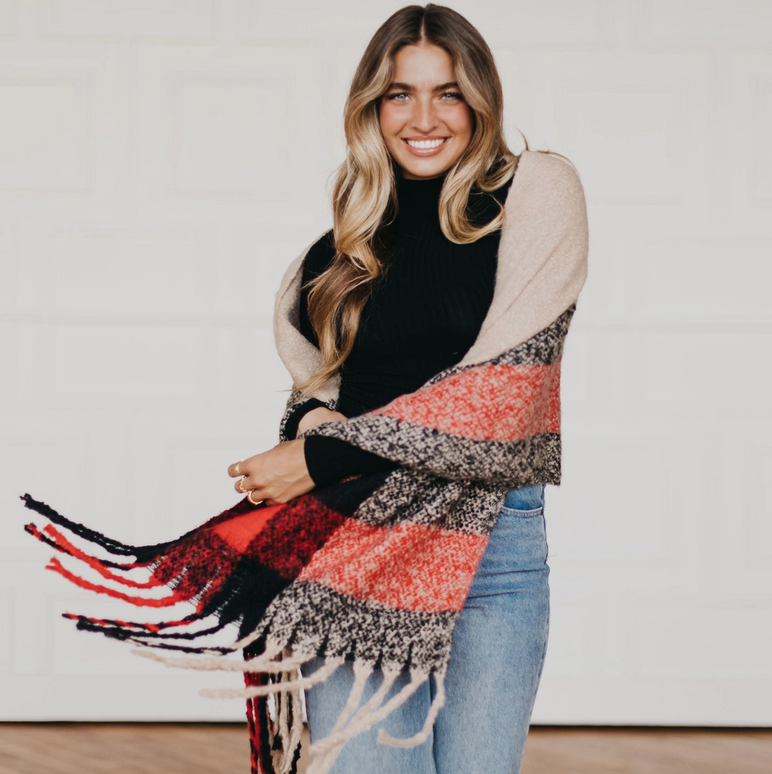 Red & Black Fringe Scarf