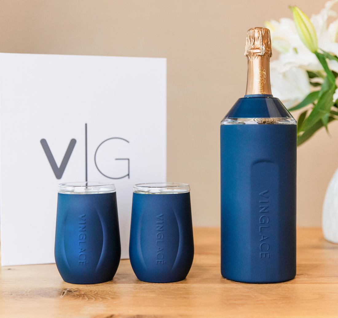 Navy Wine Chiller & Wine Glasses Gift Set
