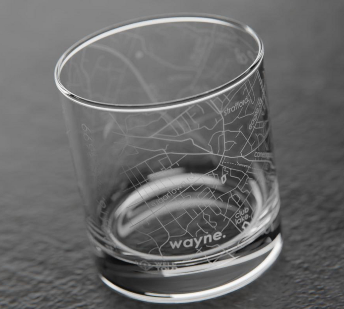 "Wayne" Etched Rocks Glass