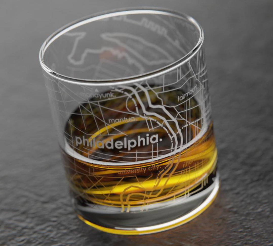 "Philadelphia" Etched Rocks Glass