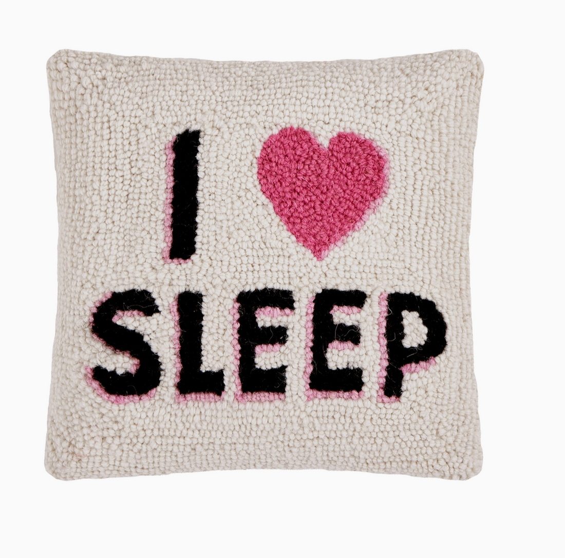 "I Love Sleep" Hooked Pillow