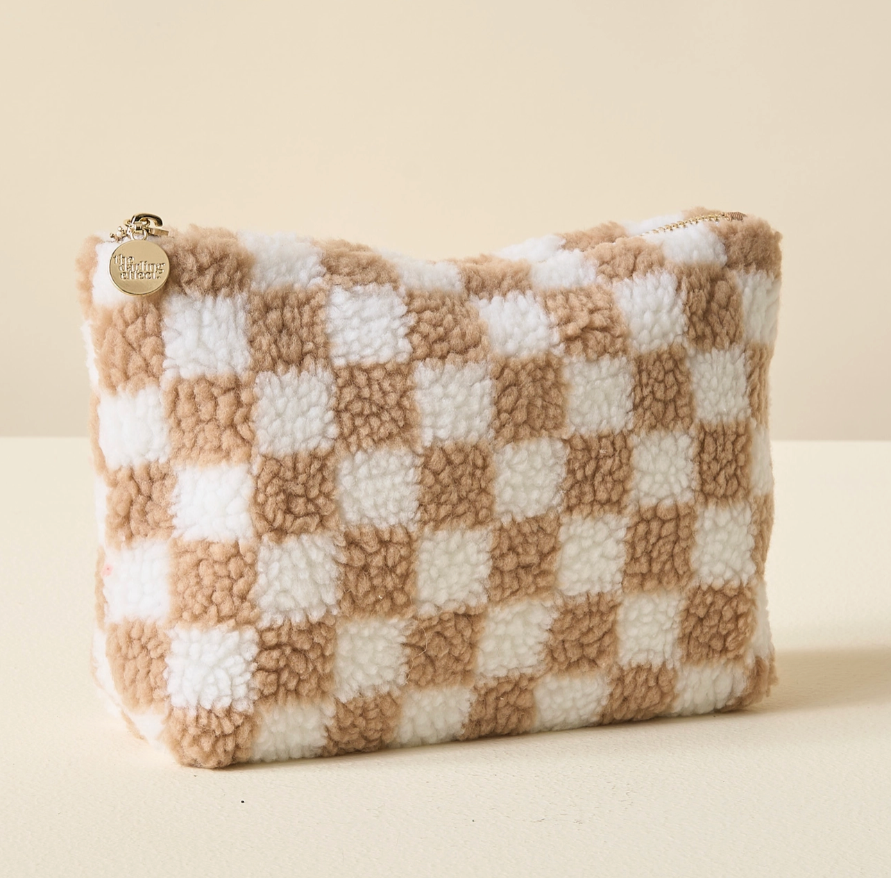 Brown Checkered Teddy Pouch