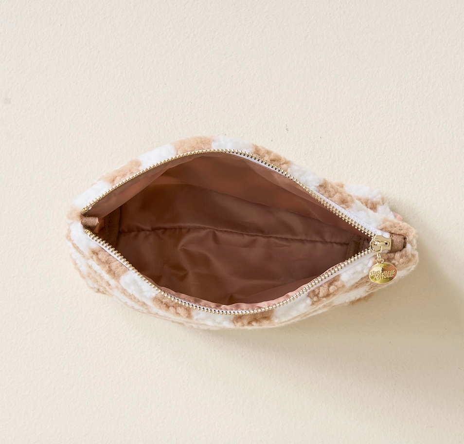 Brown Checkered Teddy Pouch