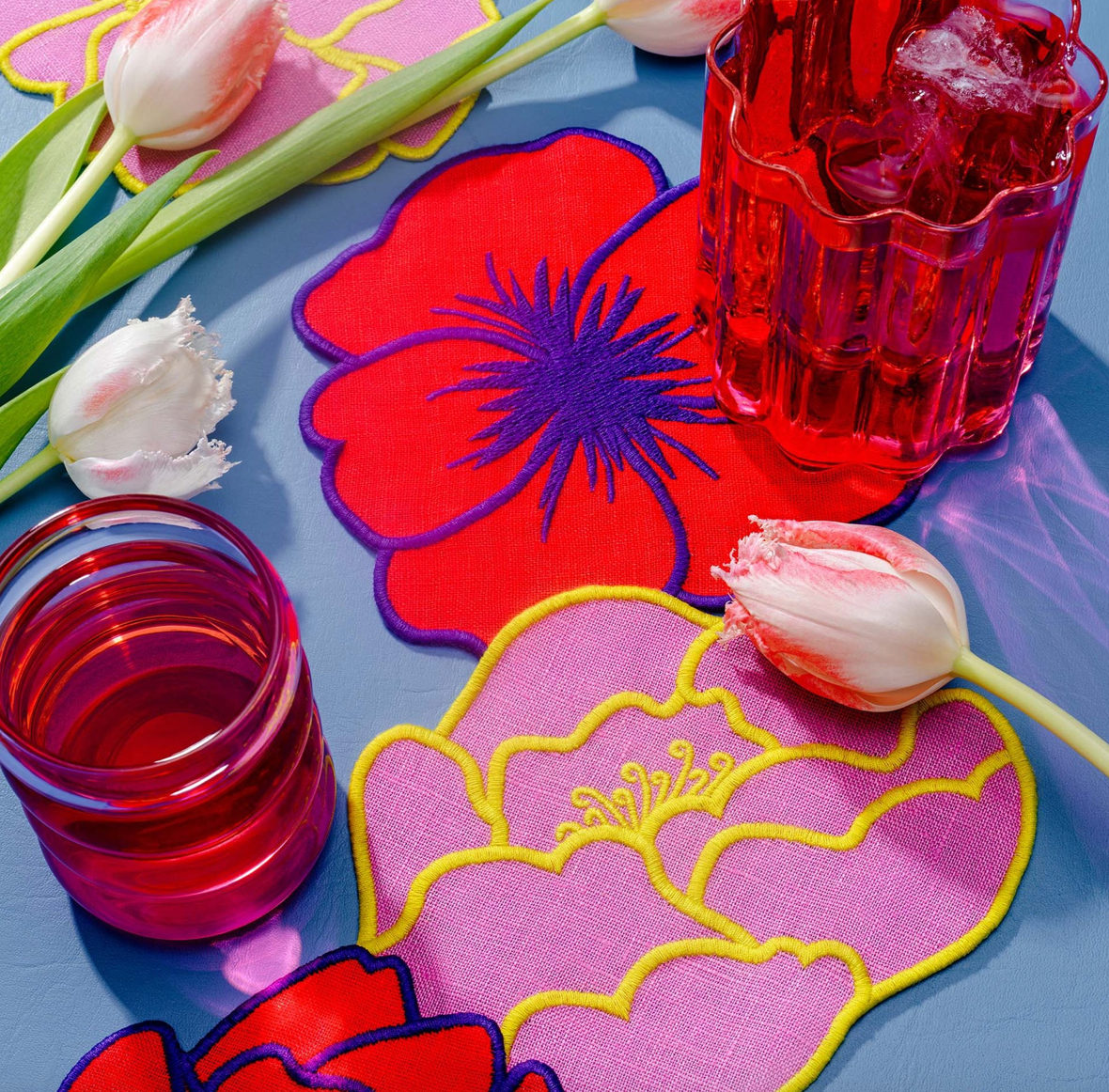 Flower Linen Cocktail Napkins (Set of 4)