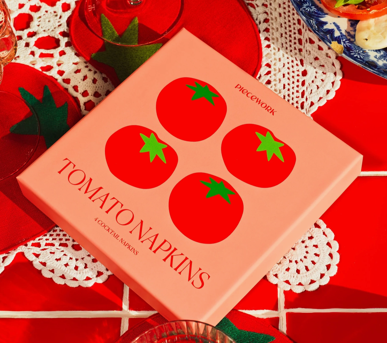 Tomato Linen Cocktail Napkins (Set of 4)