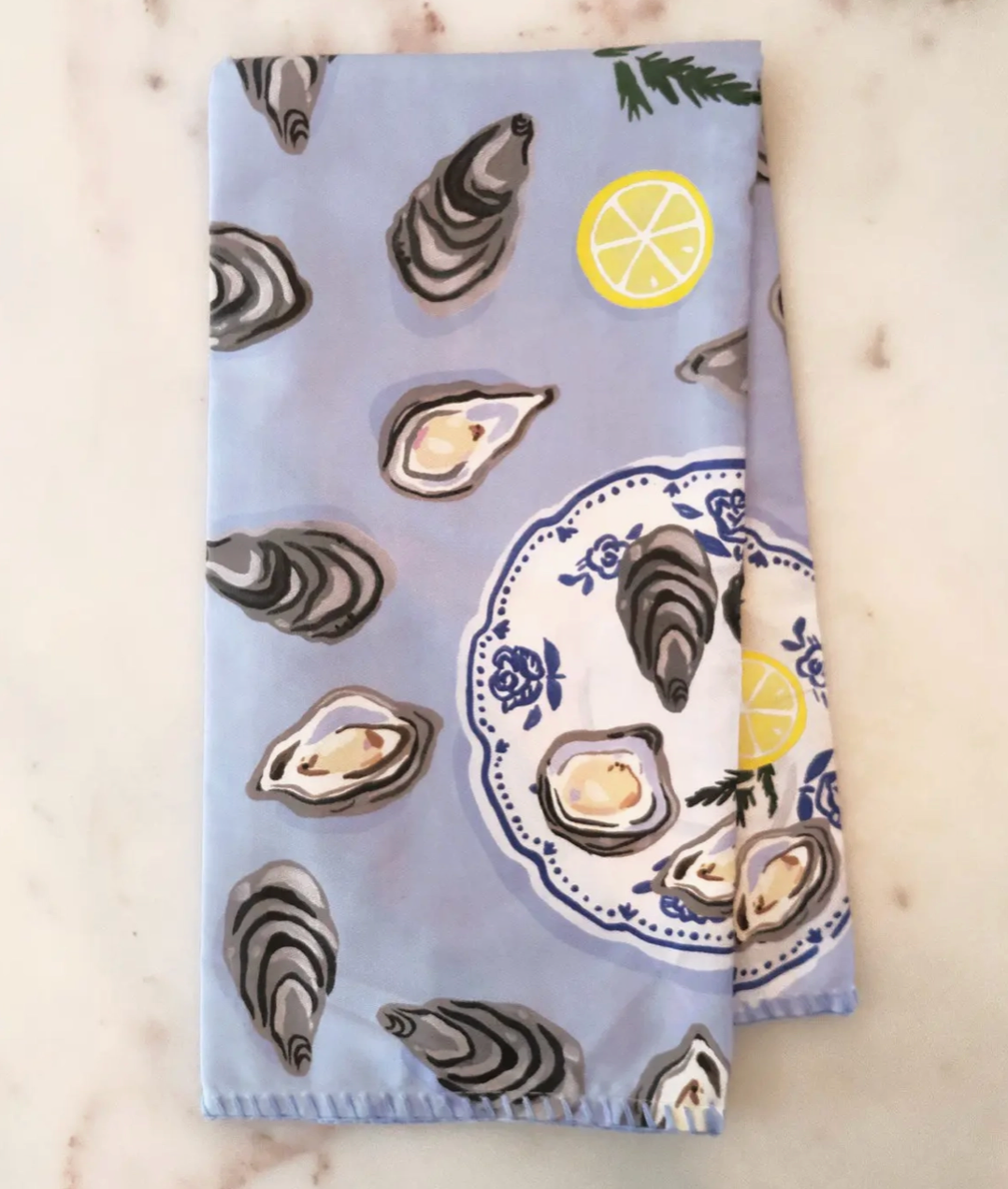 Oyster Printed Tea Towel