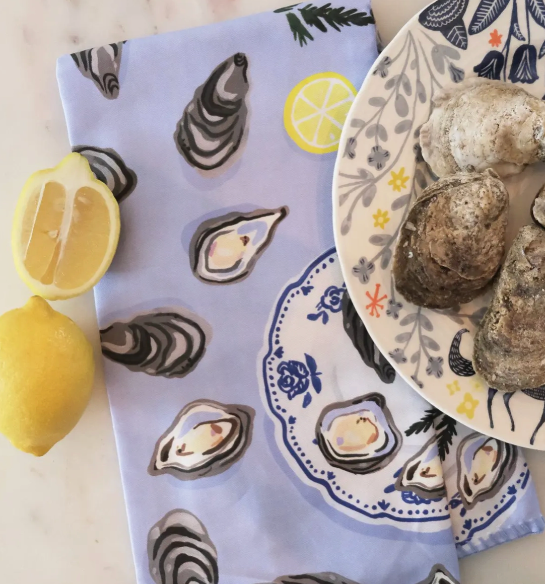 Oyster Printed Tea Towel