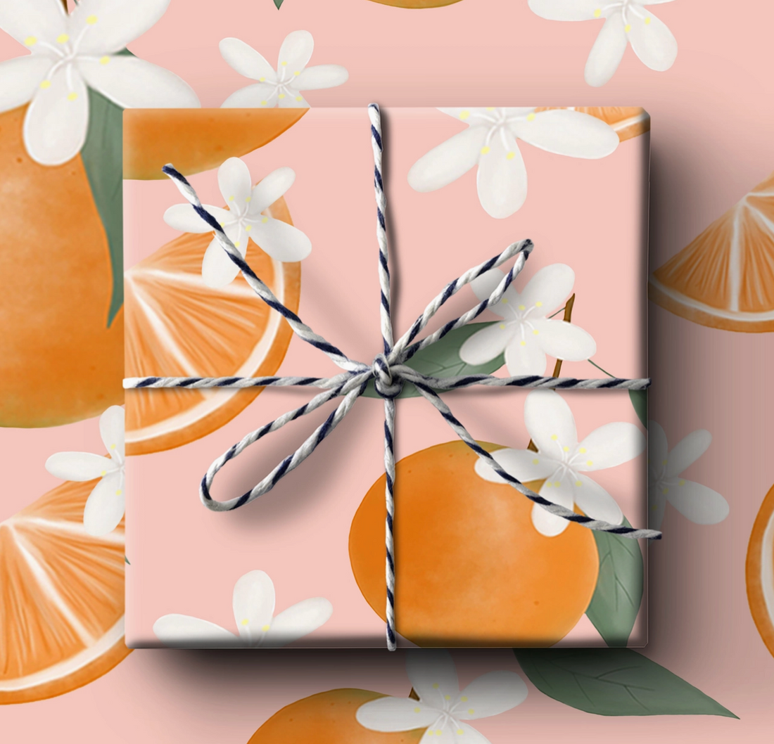 Floral & Oranges Wrapping Paper (3 Sheets/Roll)