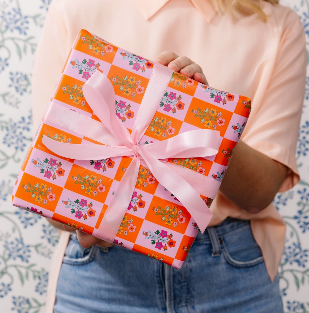 Floral Check Wrapping Paper
