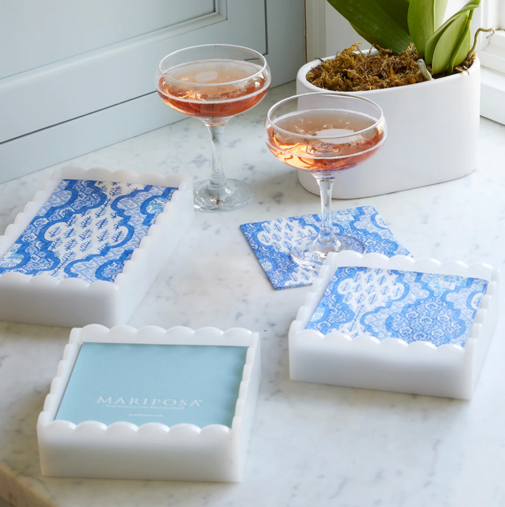 White Scalloped Napkin Box