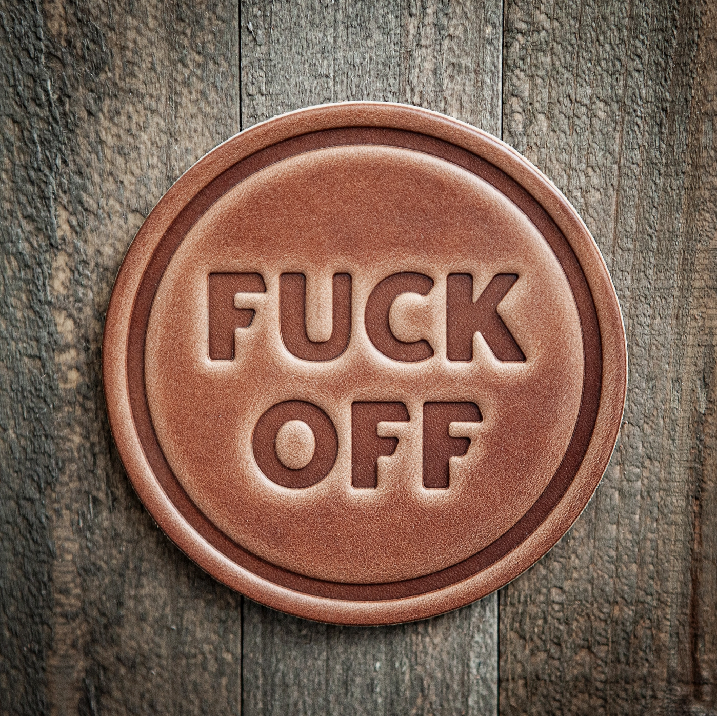 Fuck Off Leather Coaster