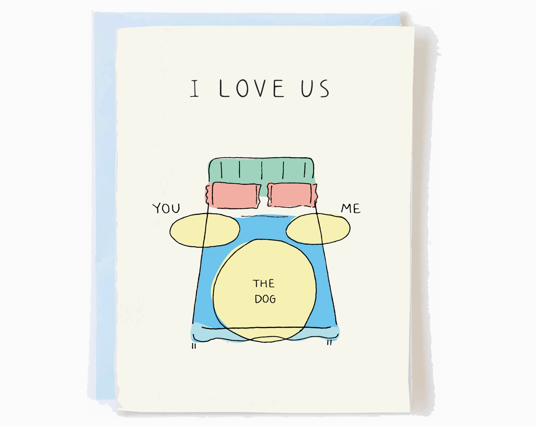 "I Love Us" Dog in Bed Card