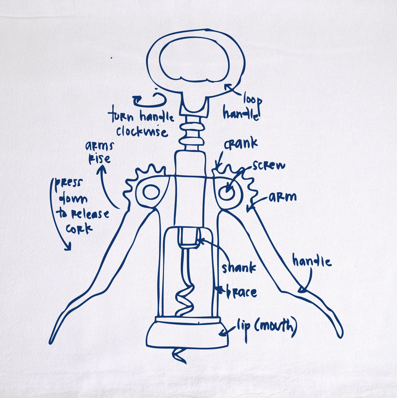 Wine Corkscrew Tea Towel