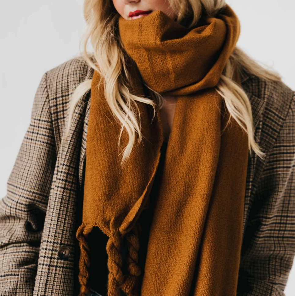Caramel Twisted Tassel Scarf