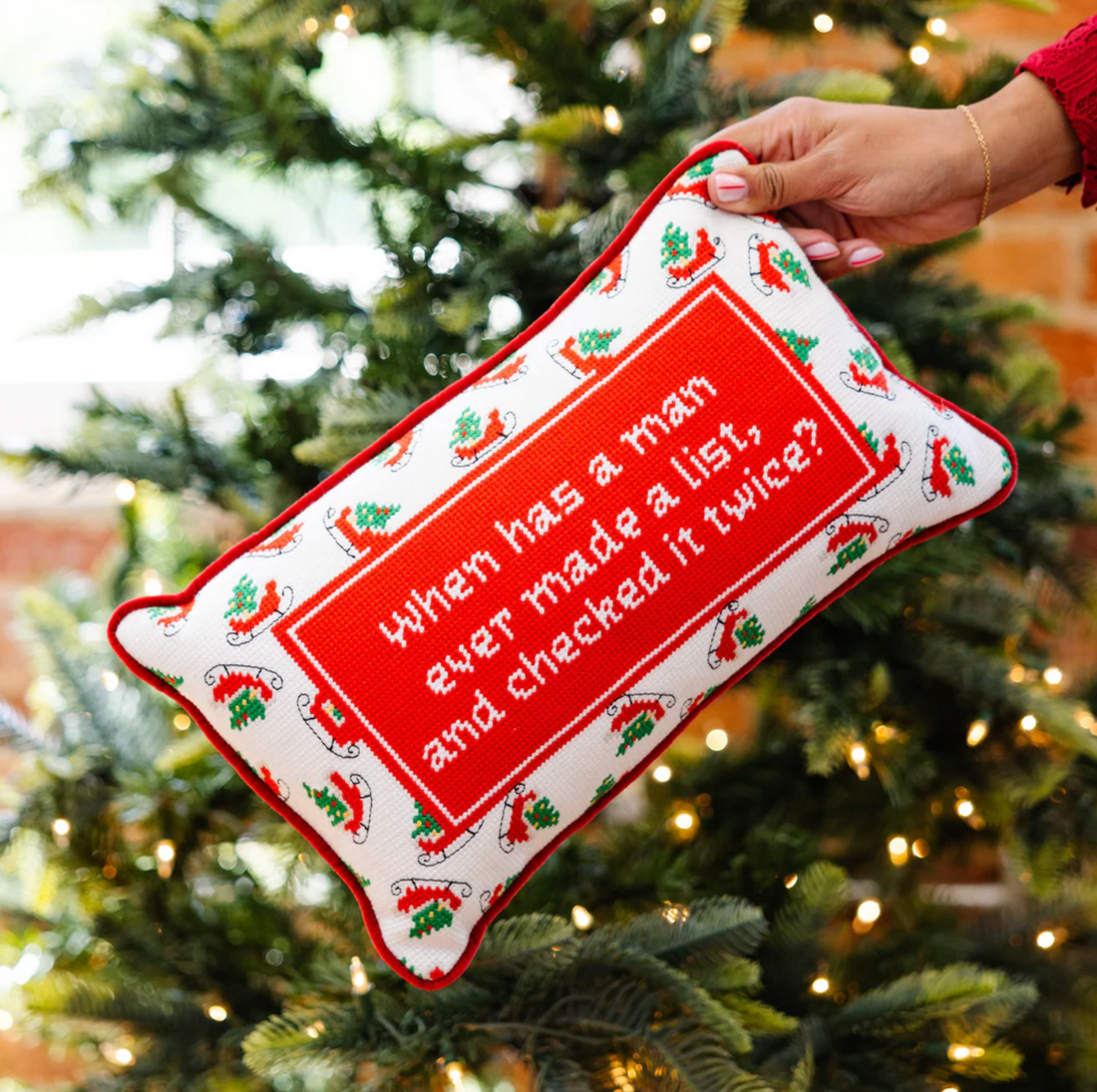 Check It Twice Needlepoint Pillow