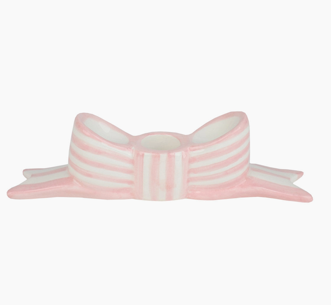 Hand-Painted Pink Bow Candle Holder