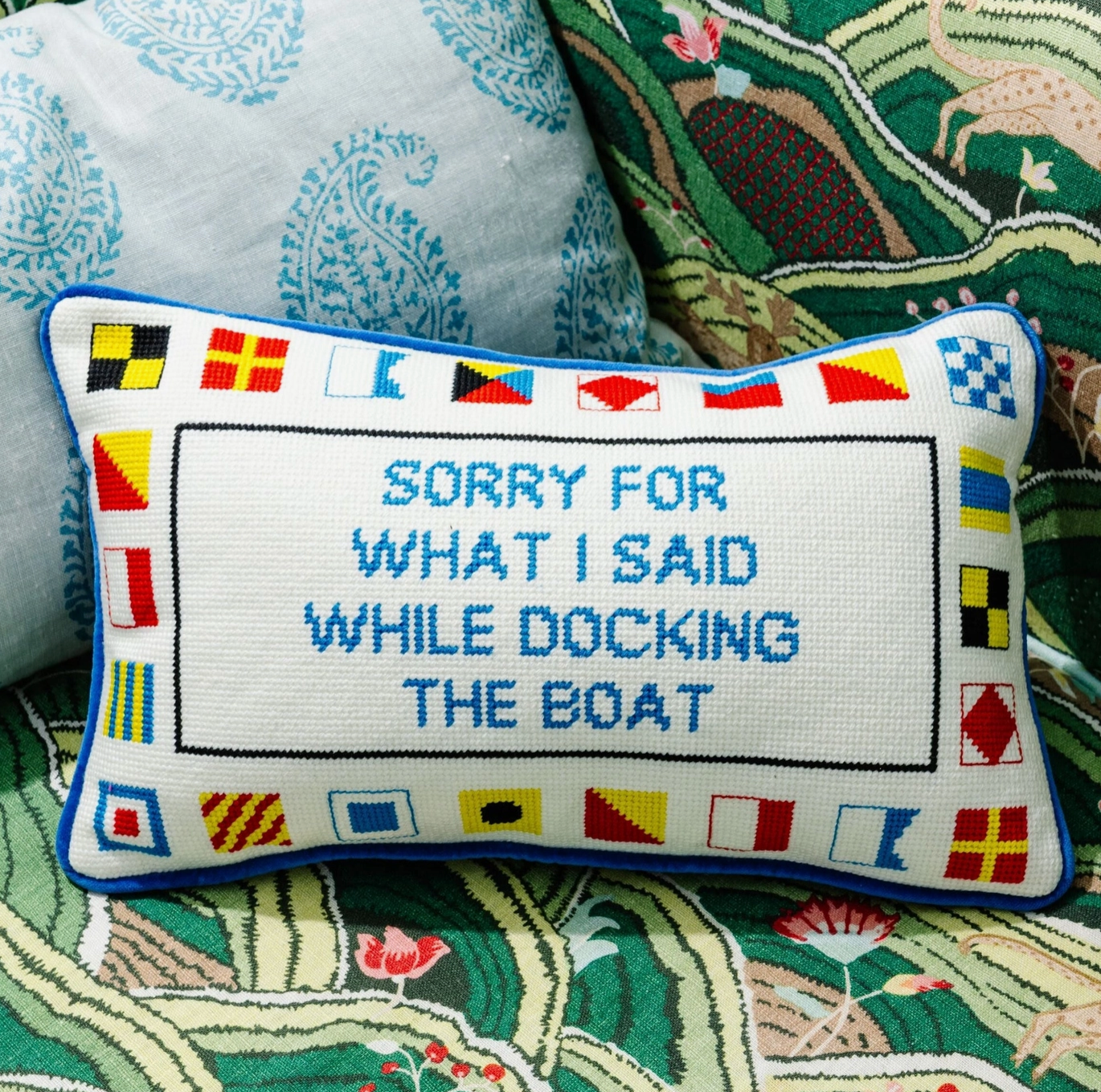 Docking the Boat Needlepoint Pillow