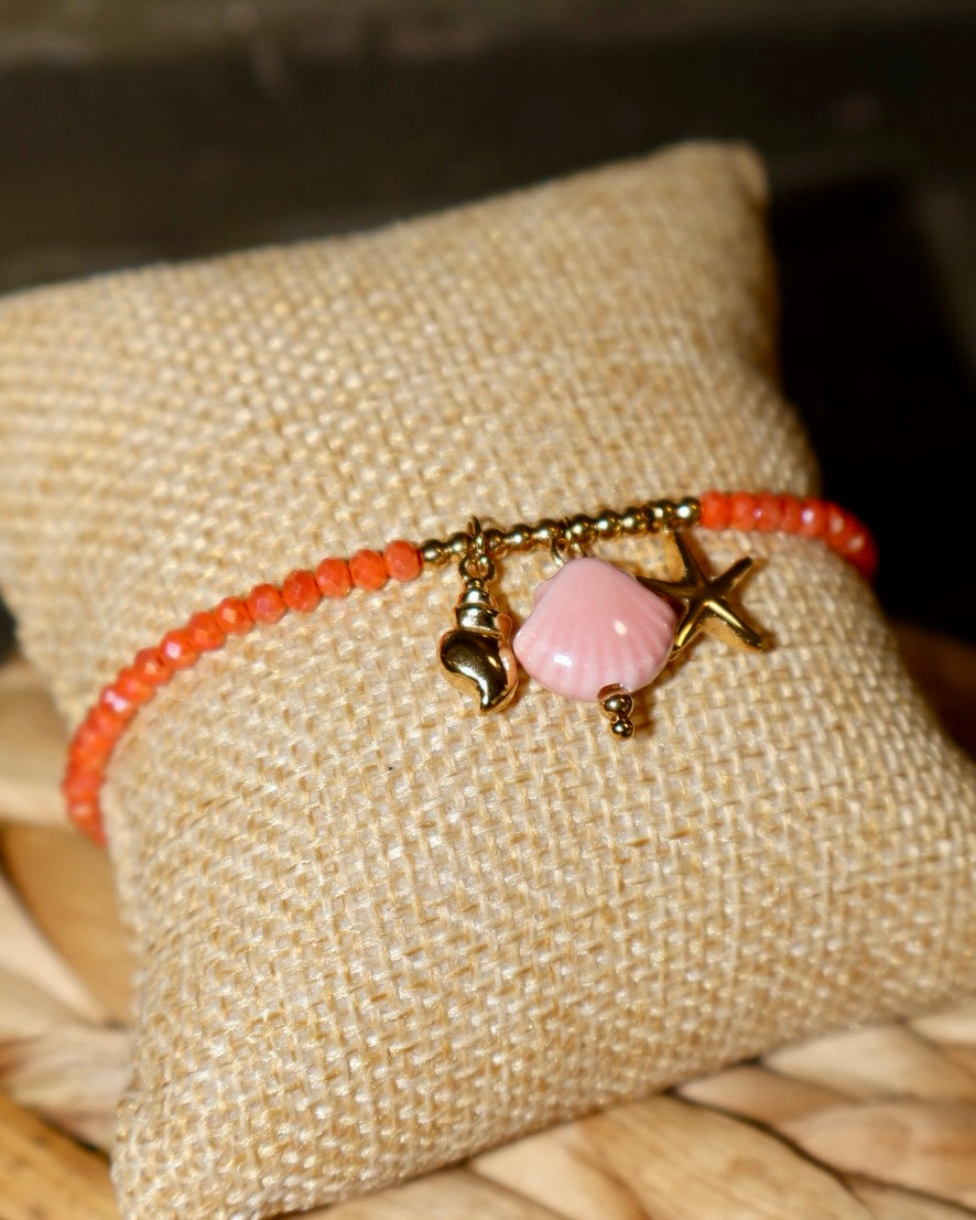 Orange Beaded Charm Bracelet