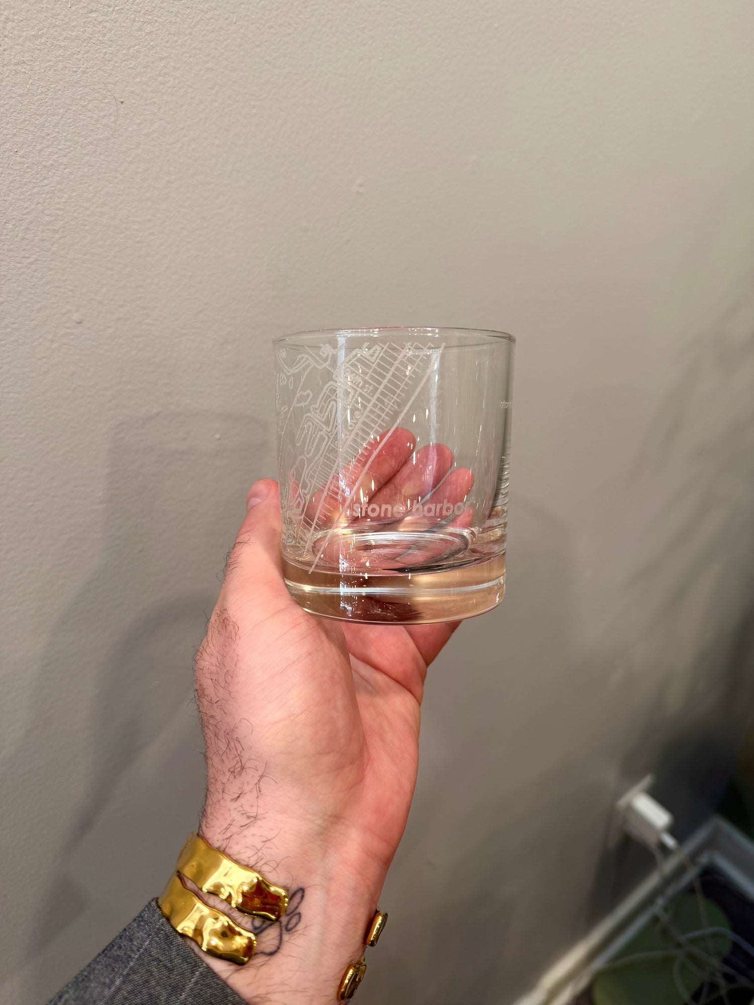 "Stone Harbor" Etched Rocks Glass