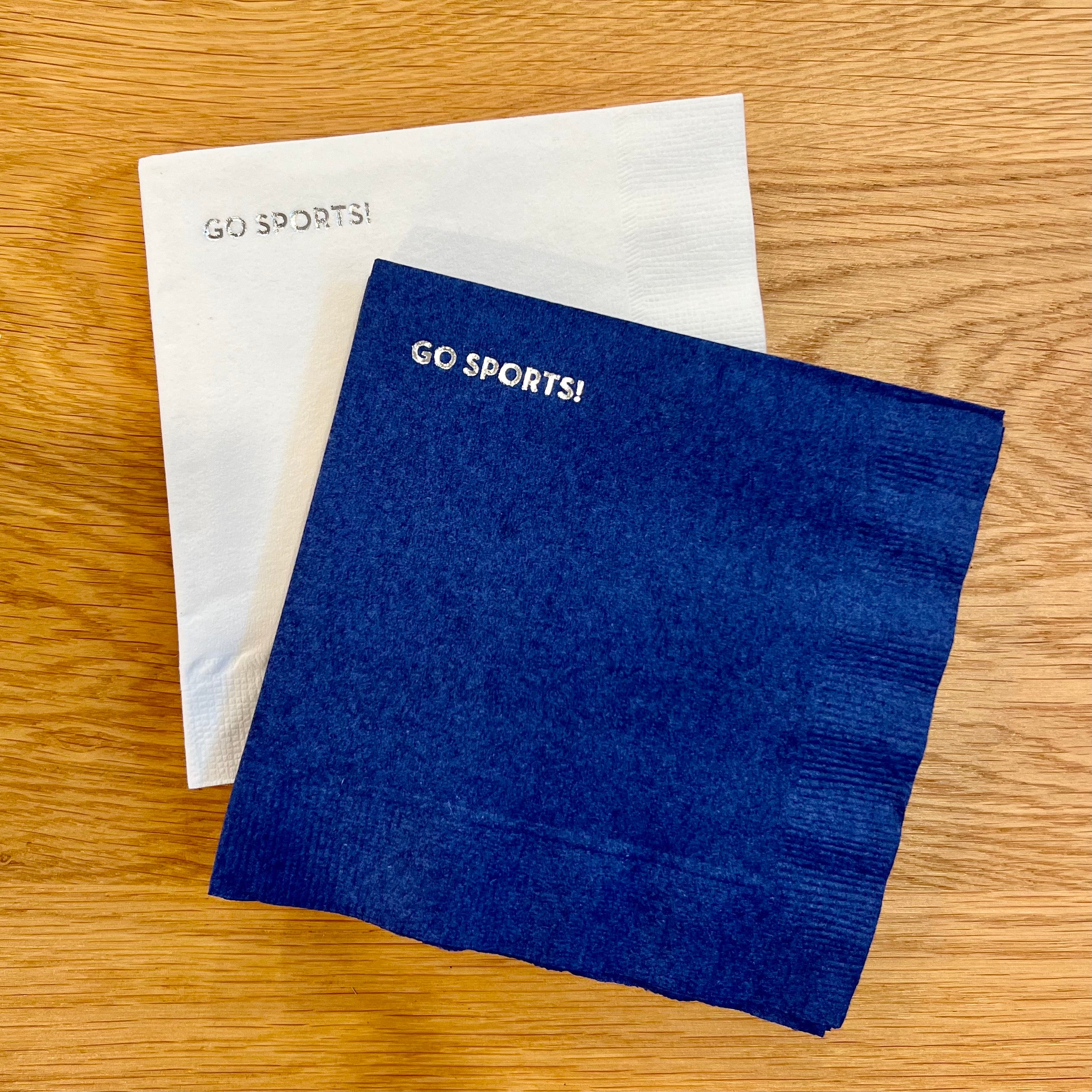 Blue/White &quot;Go Sports!&quot; Cocktail Napkin