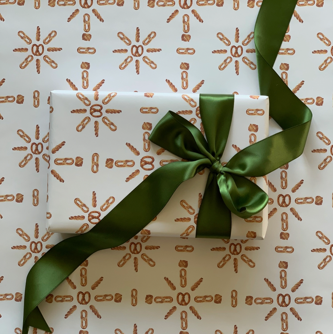 Soft Pretzel Snowflakes Wrapping Paper