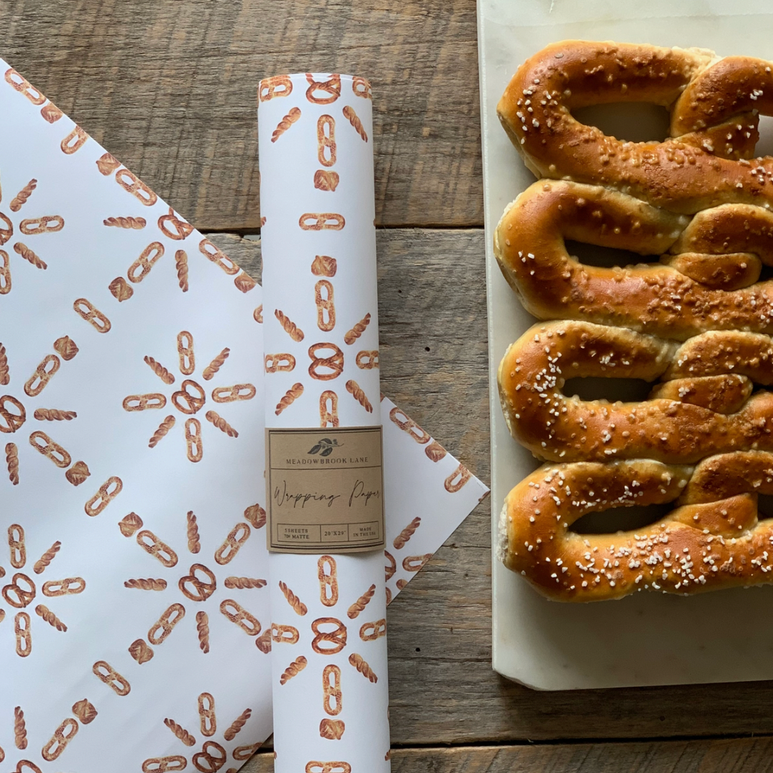 Soft Pretzel Snowflakes Wrapping Paper