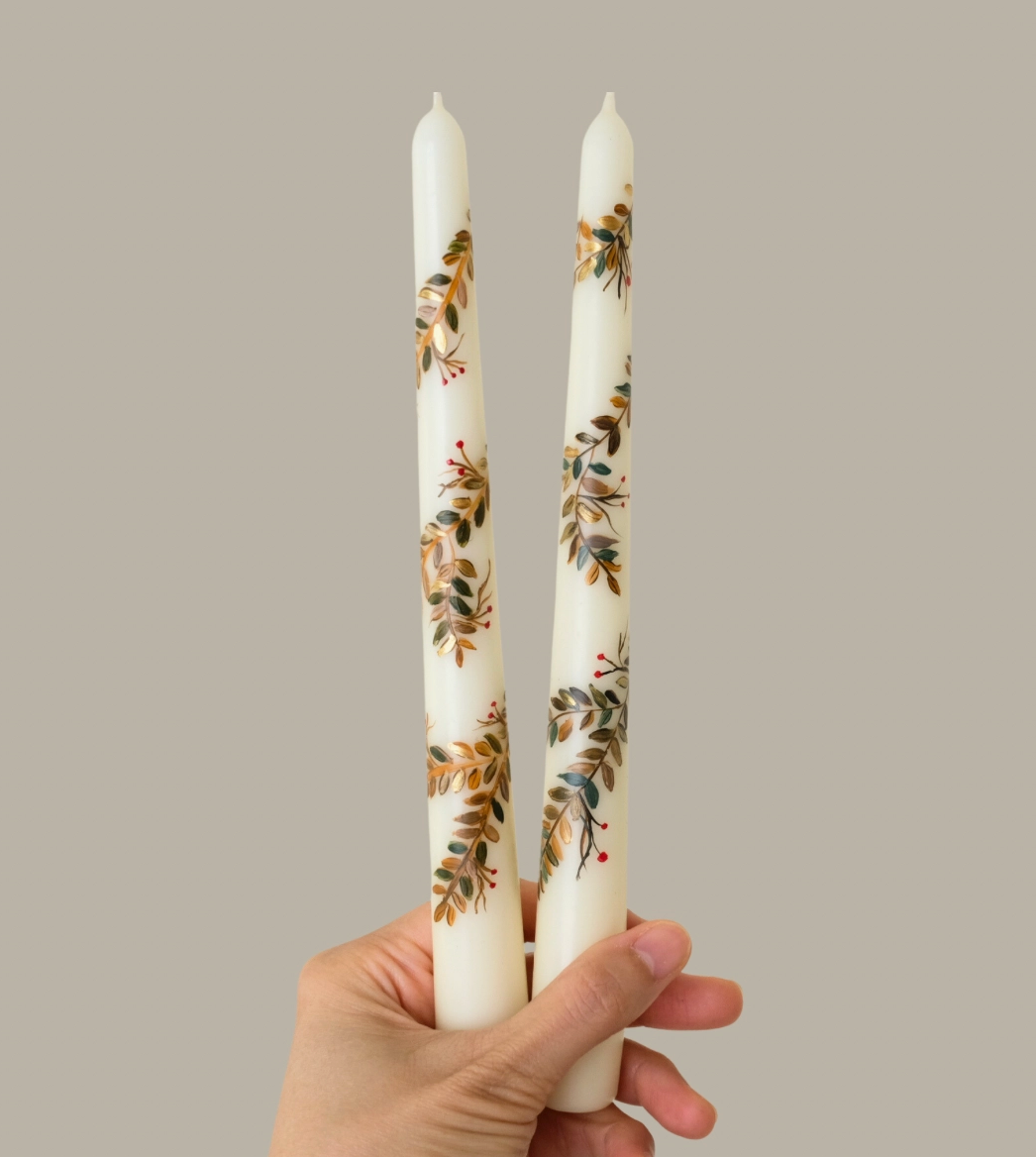 Autumn &amp; Winter Painted Taper Candle