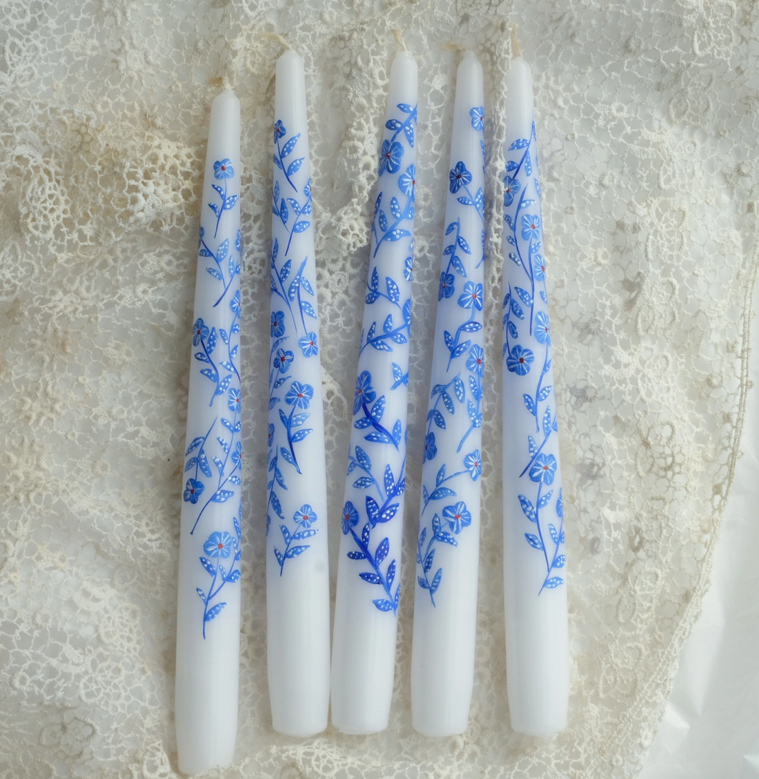 Spring Blue Hand Painted Taper Candle