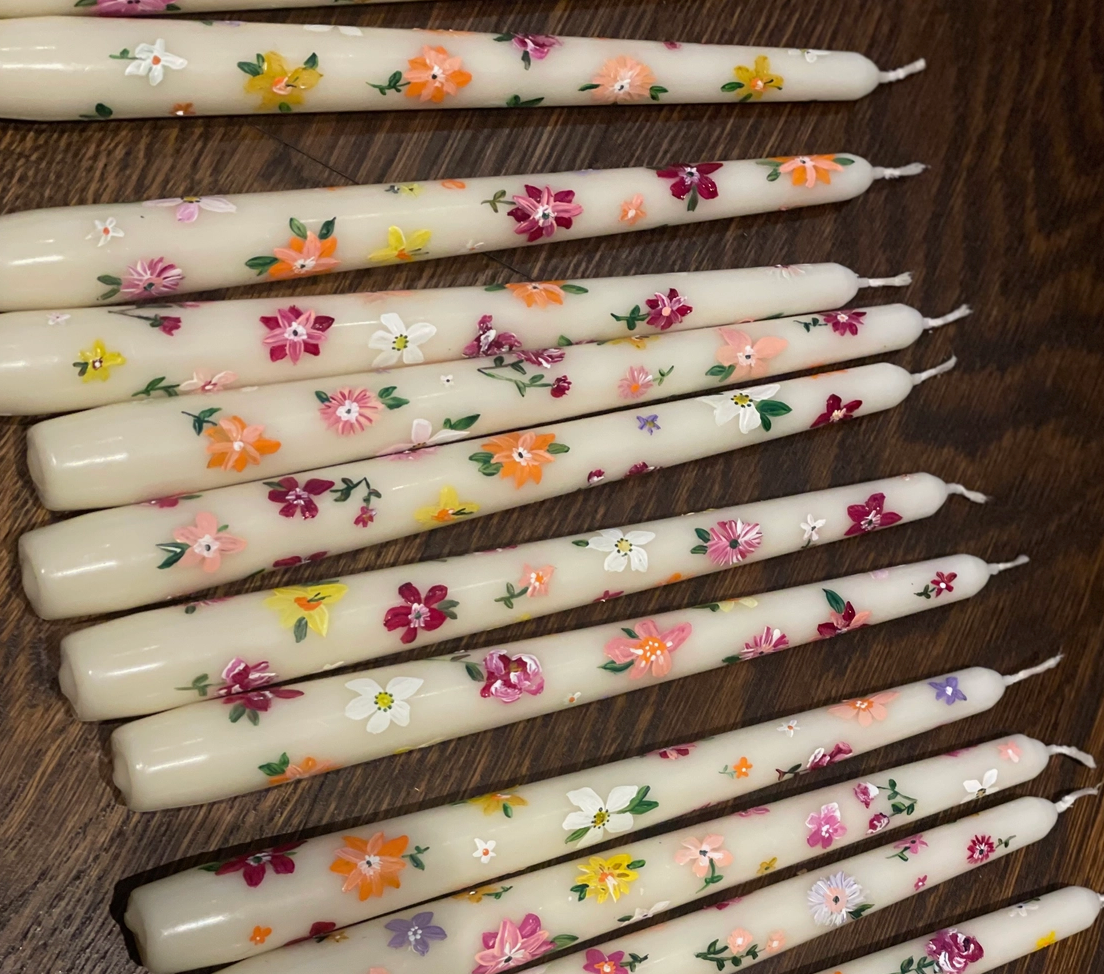 Multi Flower Hand Painted Taper Candles