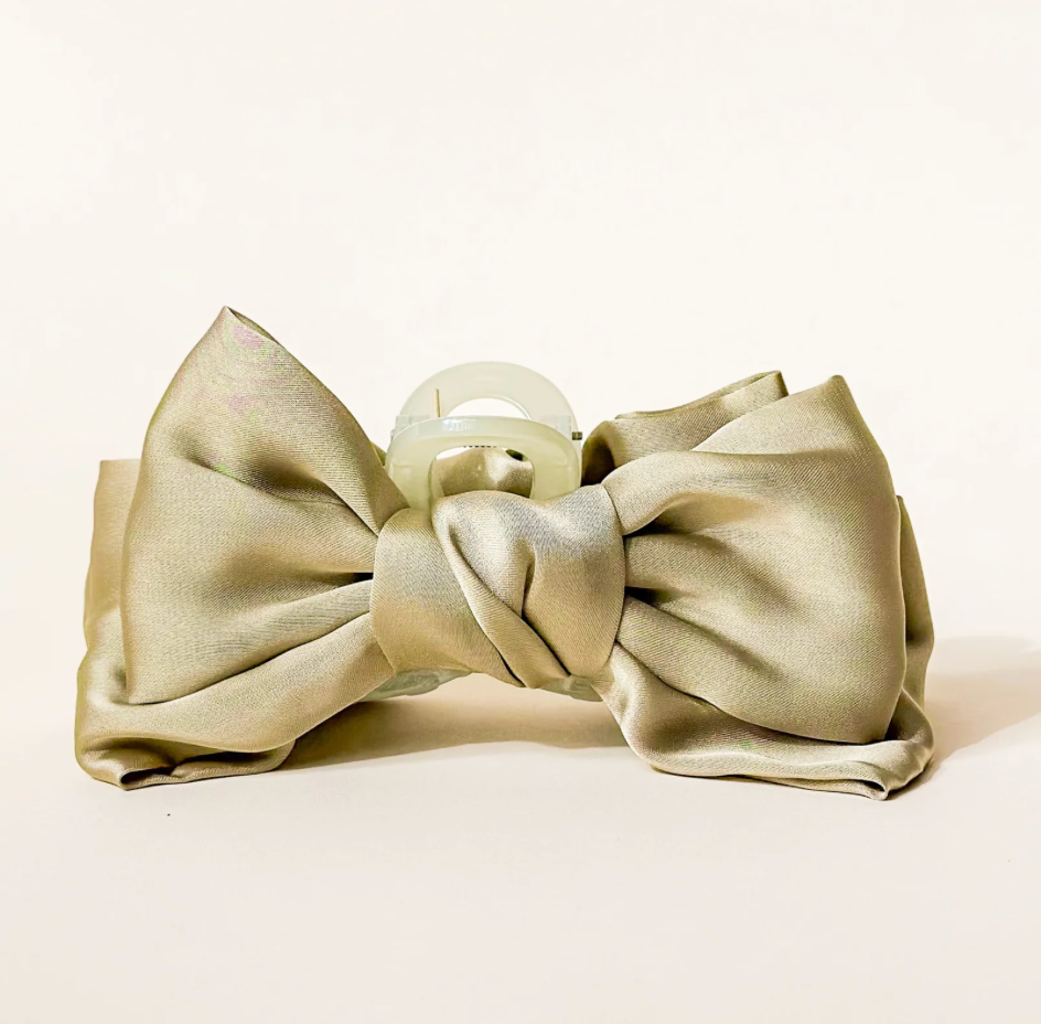 Green Satin Bow Clip