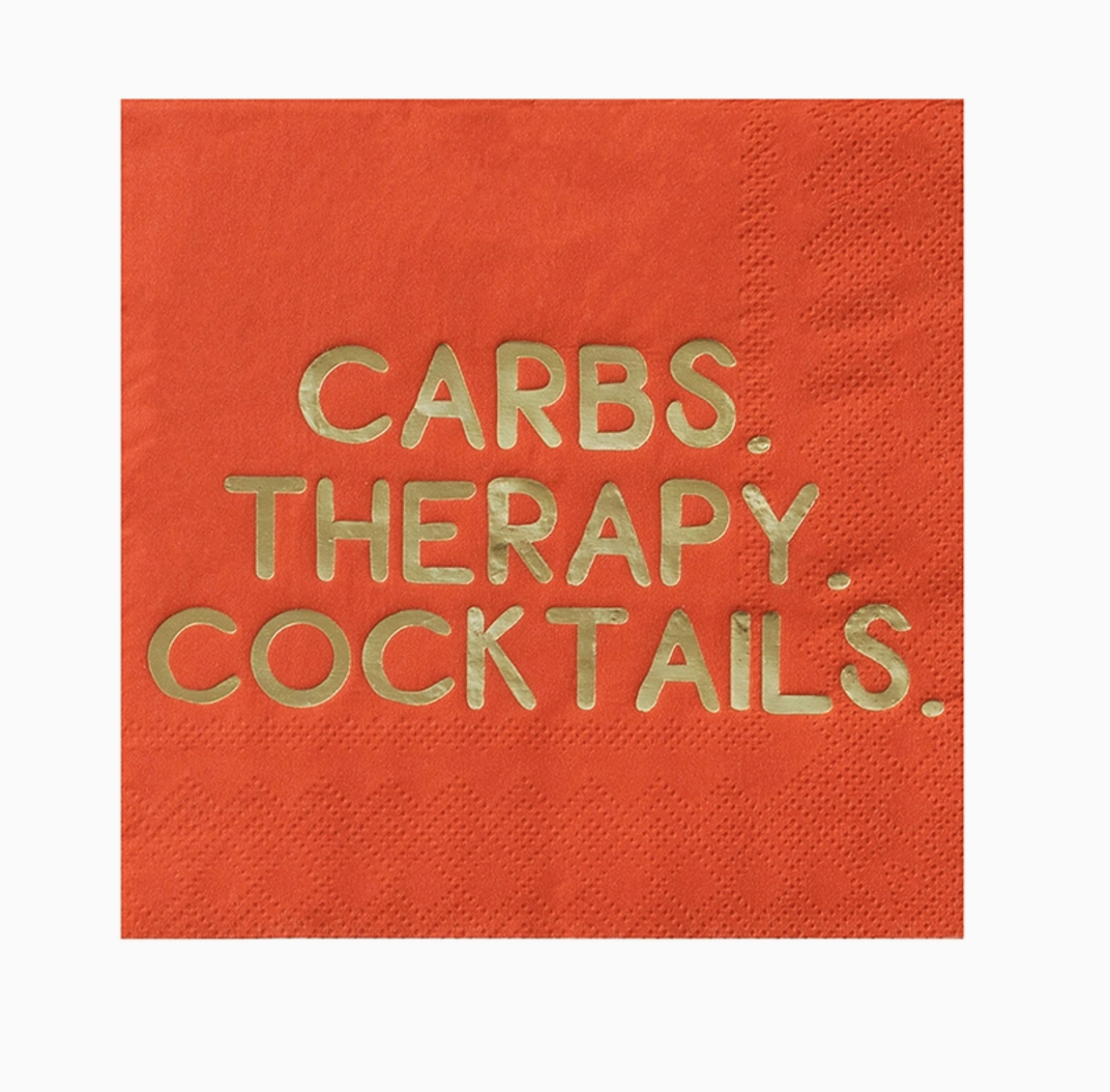 Carbs. Therapy. Cocktails. Cocktail Napkins