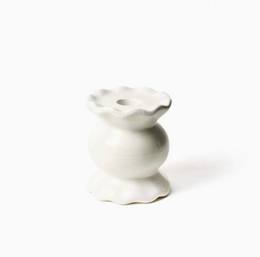 White Ruffle Knob Candle Holder