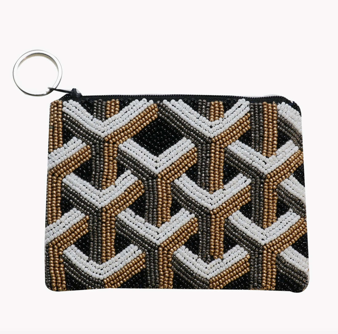 Black/Gold Goyard Inspired Beaded Pouch