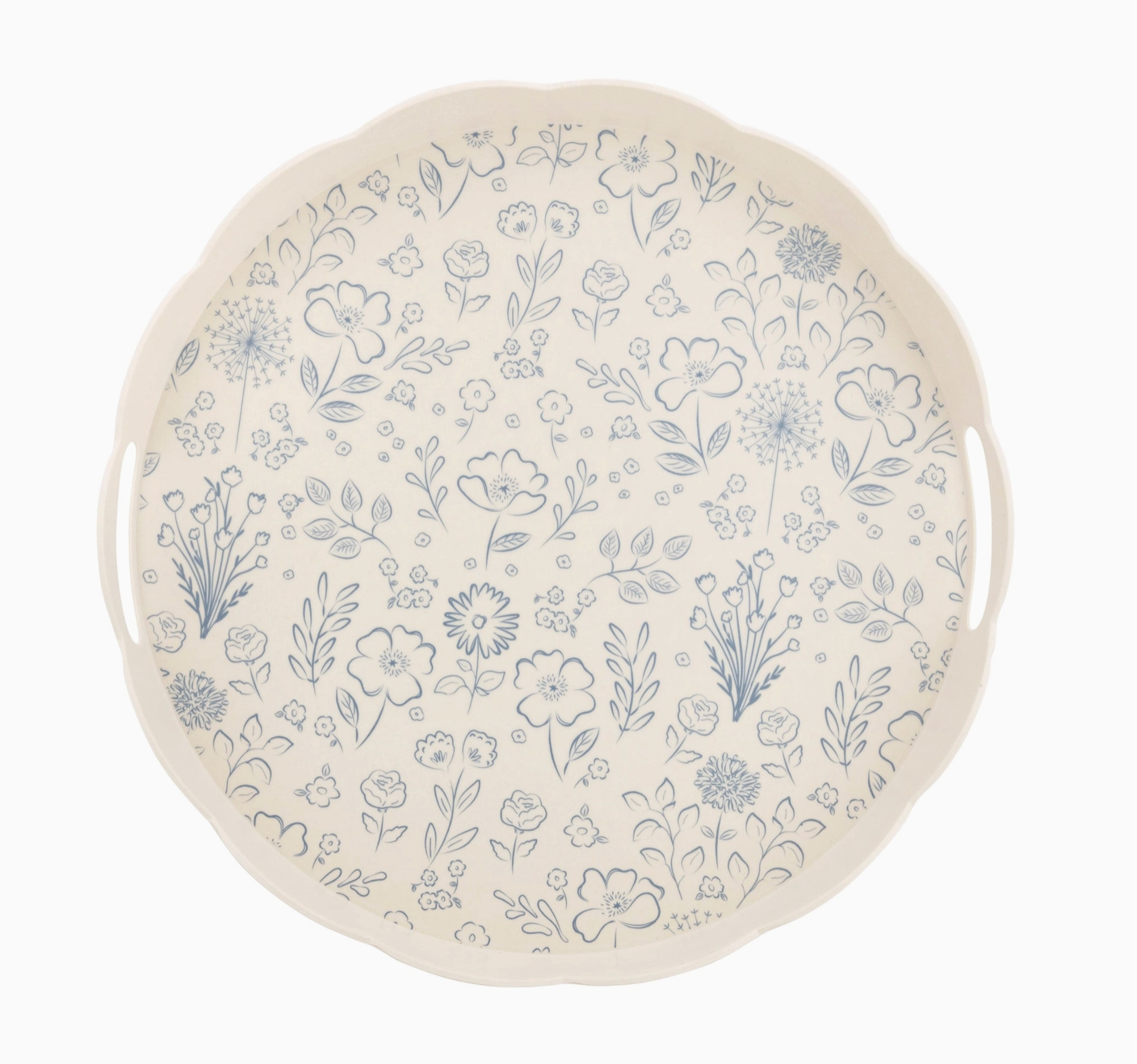 Floral Scalloped Bamboo Tray