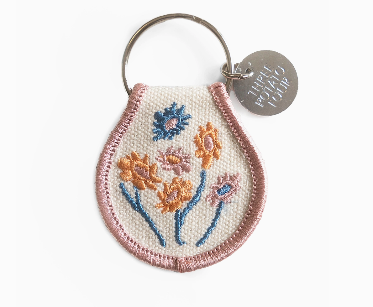 Pink Floral Patch Keychain