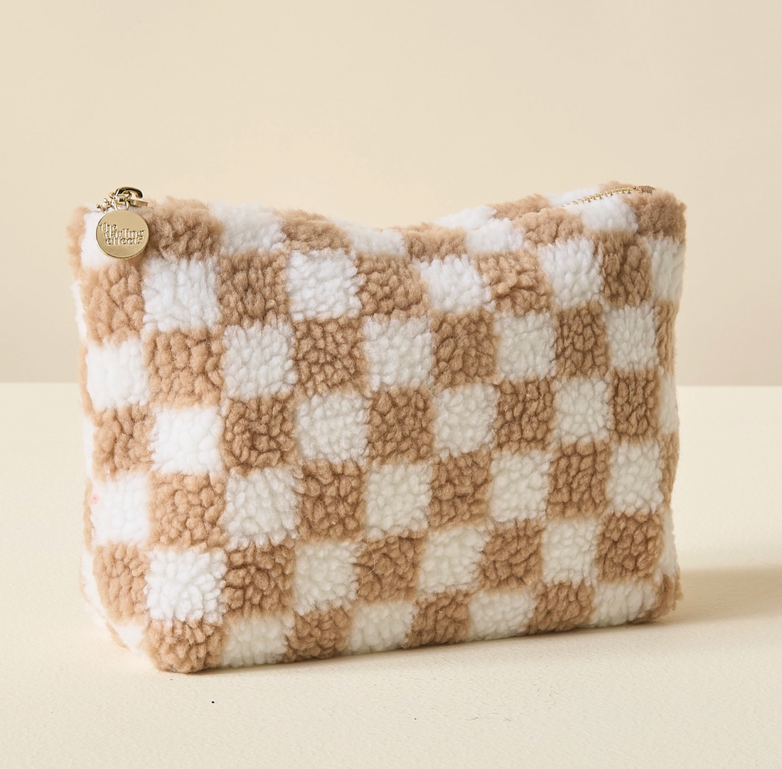 Brown Checkered Teddy Pouch
