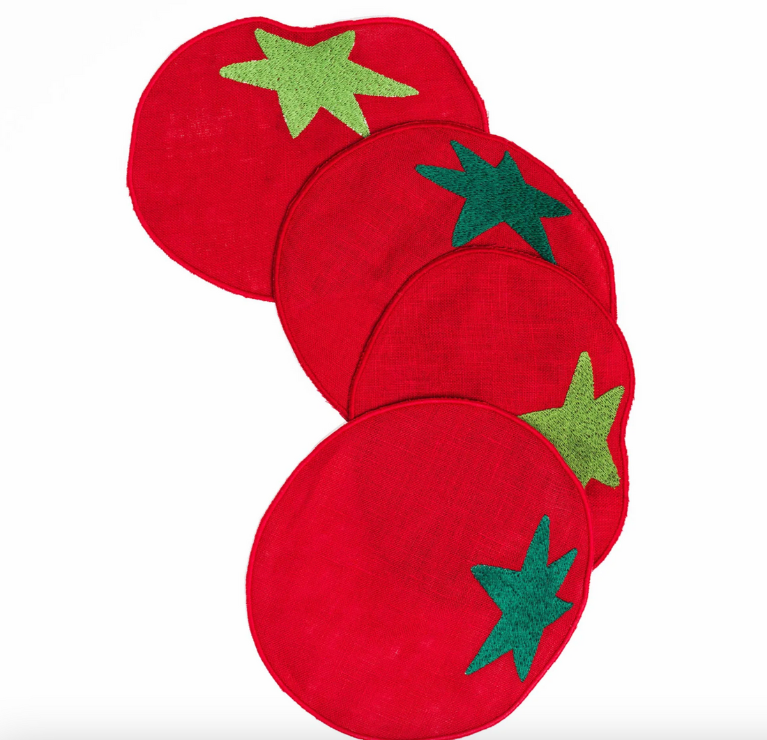 Tomato Linen Cocktail Napkins (Set of 4)
