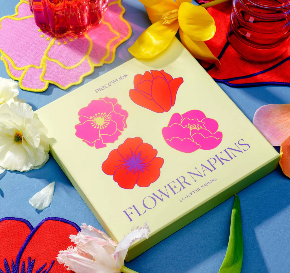 Flower Linen Cocktail Napkins (Set of 4)