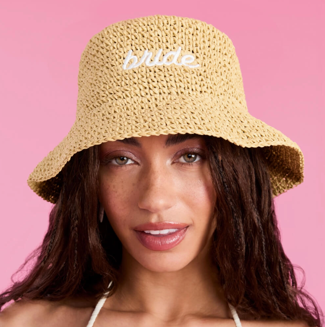 &quot;Bride&quot; Straw Bucket Hat