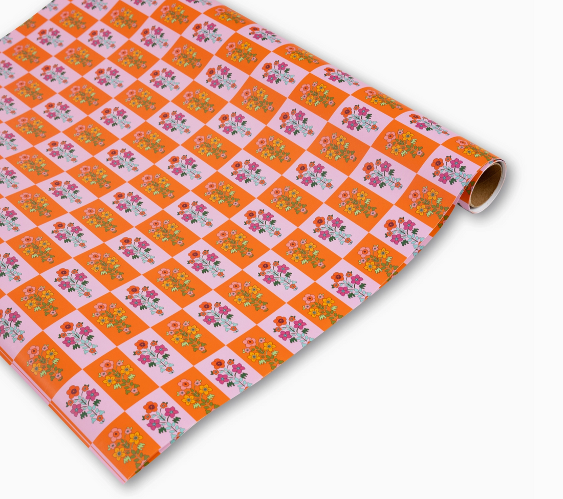 Floral Check Wrapping Paper