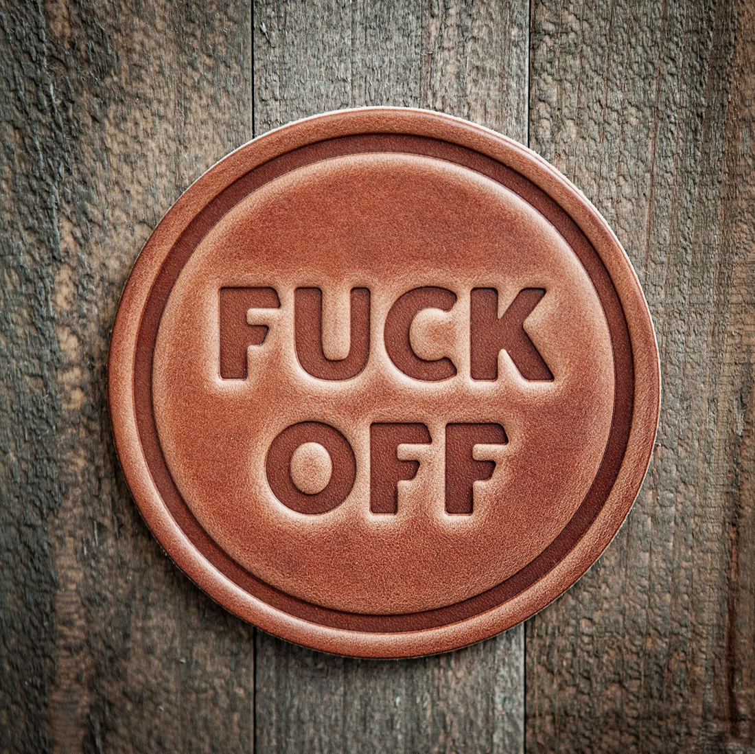 Fuck Off Leather Coaster