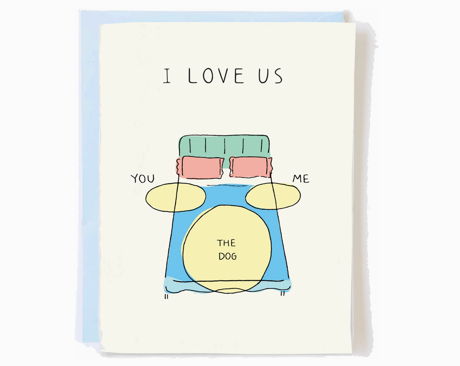 &quot;I Love Us&quot; Dog in Bed Card