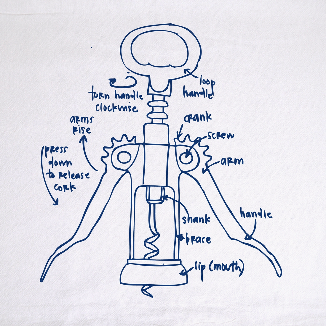 Wine Corkscrew Tea Towel