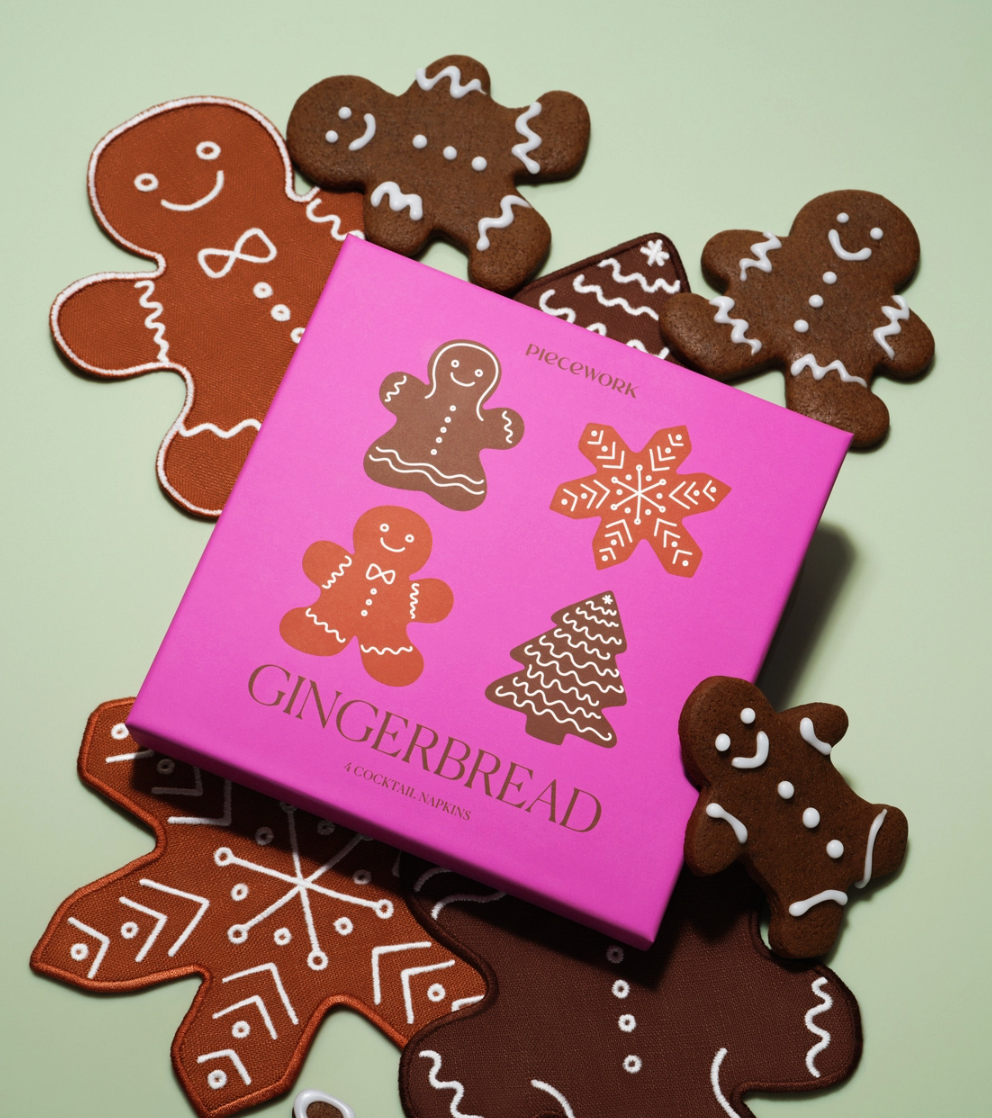 Gingerbread Linen Cocktail Napkins (Set of 4)