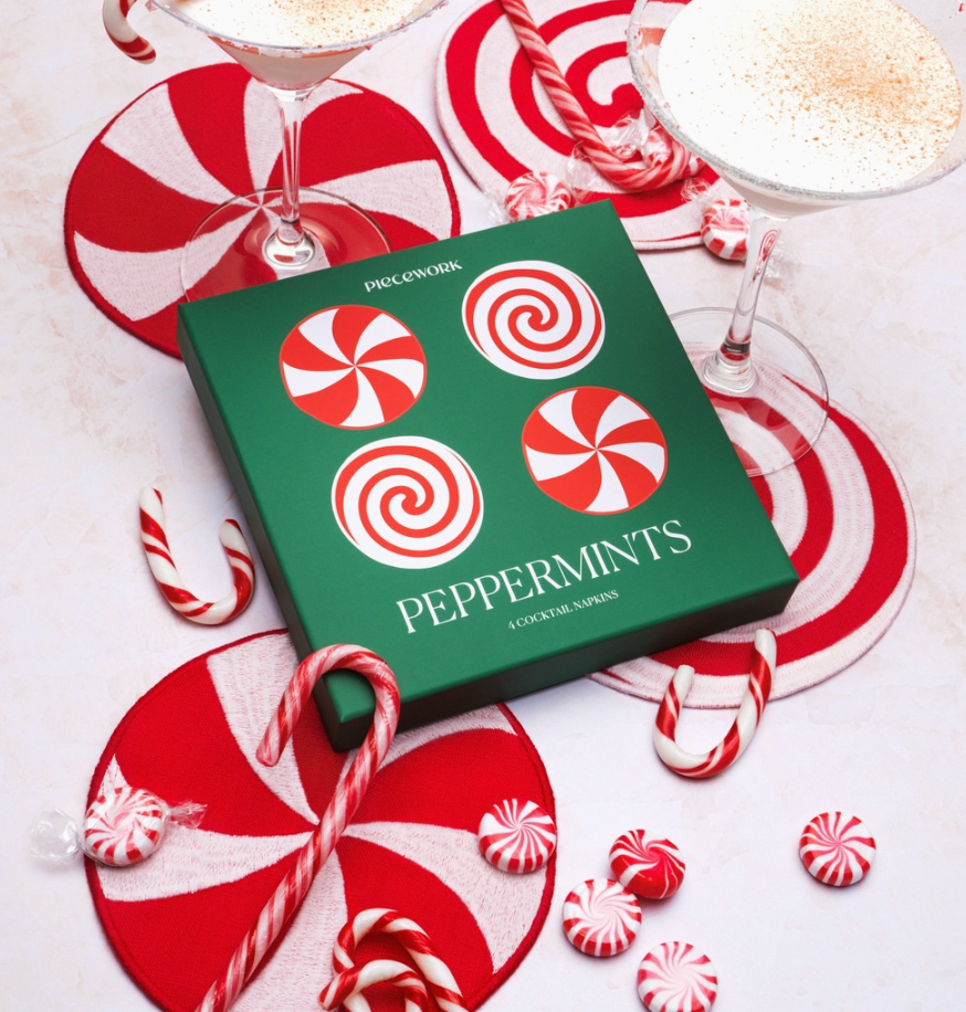 Peppermint Linen Cocktail Napkins (Set of 4)