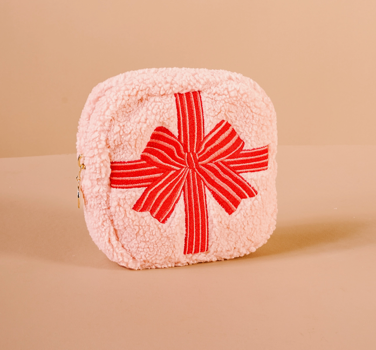 Square Teddy Red Bow Pouch
