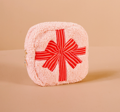 Square Teddy Red Bow Pouch